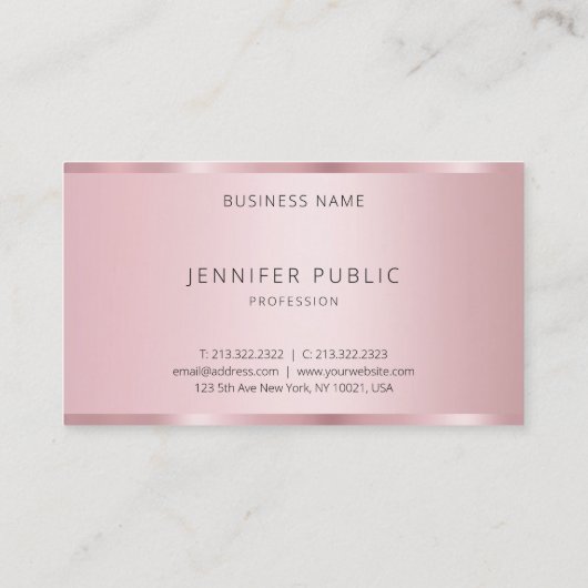 Trendy Roos Gouden Kleur Sjabloon Modern Elegant Visitekaartje (Achterkant)