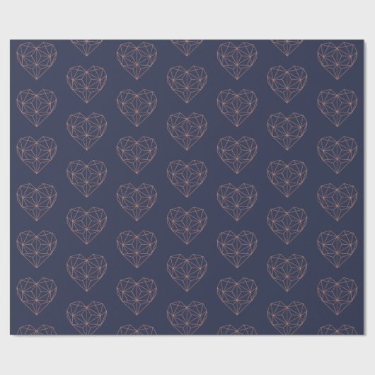 Trendy Roos Goudfolie Geometrisch Hart Navy Blauw Cadeaupapier (Vlak)