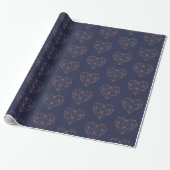 Trendy Roos Goudfolie Geometrisch Hart Navy Blauw Cadeaupapier (Uitgerold)