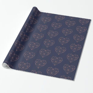 Trendy Roos Goudfolie Geometrisch Hart Navy Blauw Cadeaupapier