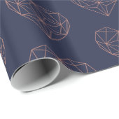 Trendy Roos Goudfolie Geometrisch Hart Navy Blauw Cadeaupapier (Rol Hoek)