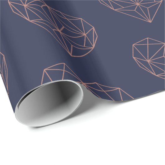 Trendy Roos Goudfolie Geometrisch Hart Navy Blauw Cadeaupapier (Rol Hoek)