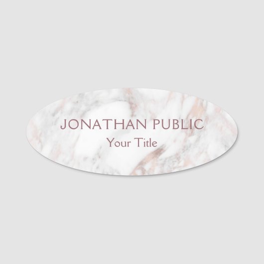 Trendy Roos Marmer Elegant Modern Sjabloon Naamplaatje (Voorkant)