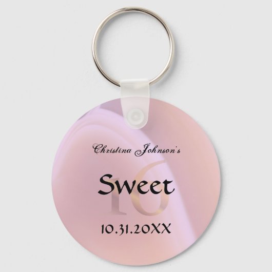 Trendy Roos Pink Crystal Sweet 16 Party Favors Sleutelhanger (Voorkant)