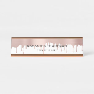 Trendy Roos roze gouden metalen schijven Bureau Naambordje