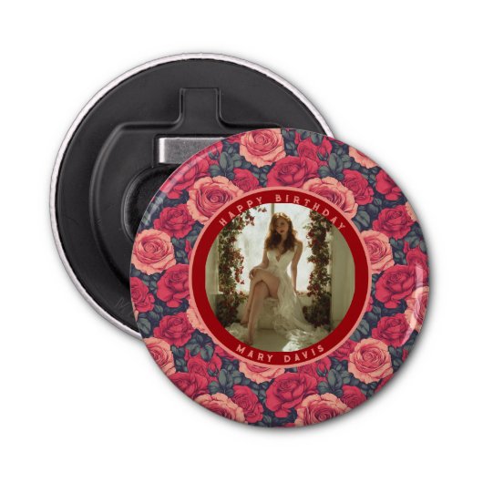 Trendy Rose Floral Party Button Flesopener (Voorkant)
