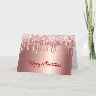 Trendy Rose Glitter Drips Graphic Christmas Feestdagen Kaart