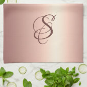 Trendy Rose Gold Glitter Drips Graphic Monogram Theedoek (Gevouwen)