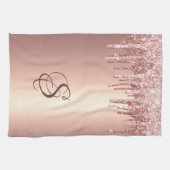 Trendy Rose Gold Glitter Drips Graphic Monogram Theedoek (Horizontaal)