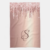 Trendy Rose Gold Glitter Drips Graphic Monogram Theedoek (Verticaal)