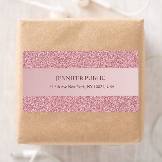 Trendy Rose Gold Glitter Template Elegant Shipping Etiket (Insitu)