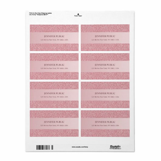 Trendy Rose Gold Glitter Template Elegant Shipping Etiket (Full Sheet)