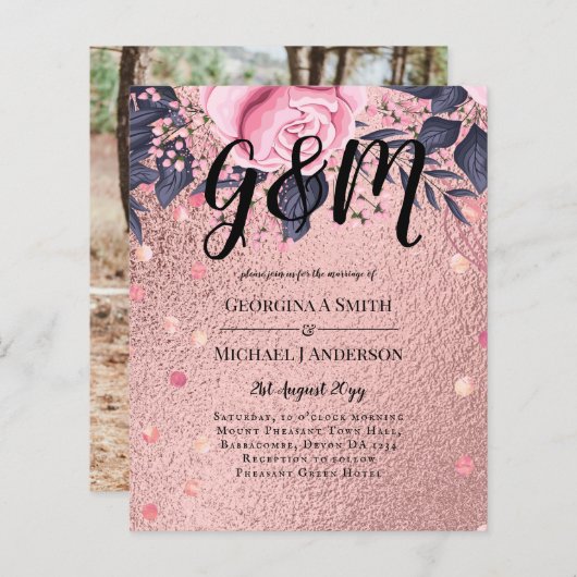 Trendy ROSEGOLD Trouw Metaalachtig Roze Navy Glitt (Voorkant / Achterkant)