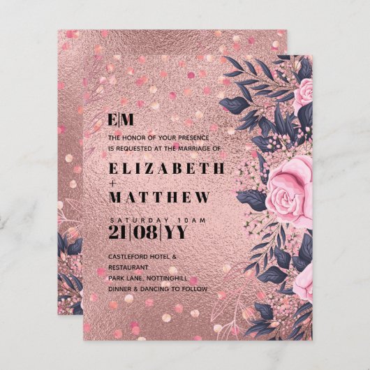 Trendy ROSEGOLD Trouw Metaalachtig Roze Navy Glitt (Voorkant / Achterkant)