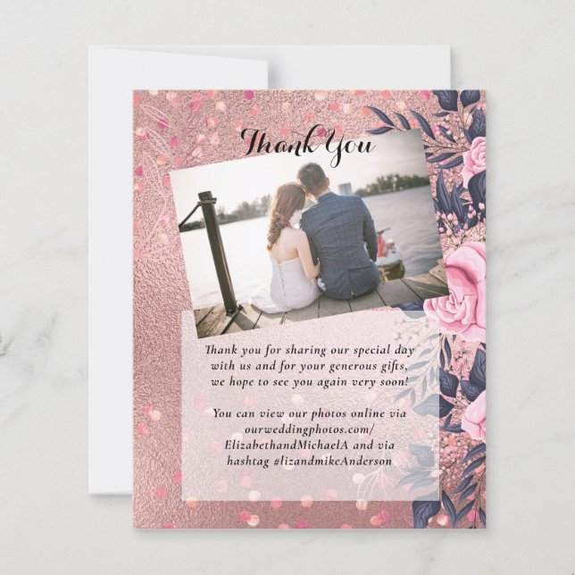 Trendy ROSEGOLD Wedding Metallic Pink Navy Glitter (Voorkant)