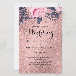 Trendy ROSEGOLD Wedding Metallic Pink Navy Glitter