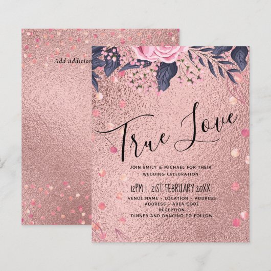 Trendy ROSEGOLD Wedding Metallic Pink Navy Glitter (Voorkant / Achterkant)