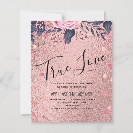 Trendy ROSEGOLD Wedding Metallic Pink Navy Glitter (Voorkant)