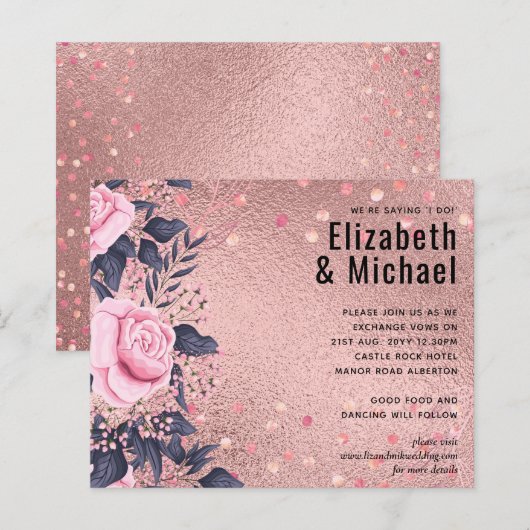 Trendy ROSEGOLD Wedding Metallic Pink Navy Glitter (Voorkant / Achterkant)