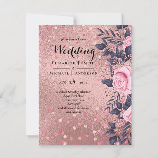 Trendy ROSEGOLD Wedding Metallic Pink Navy Glitter (Voorkant)