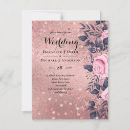 Trendy ROSEGOLD Wedding Metallic Pink Navy Glitter