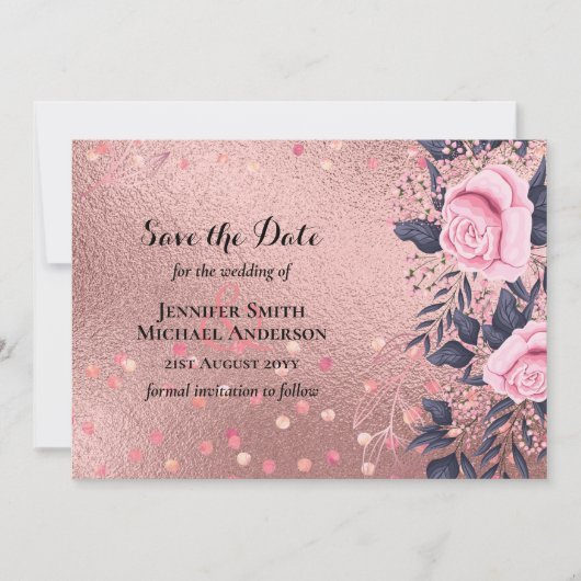 Trendy ROSEGOLD Wedding Metallic Pink Navy Glitter (Voorkant)