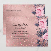 Trendy ROSEGOLD Wedding Metallic Pink Navy Glitter (Voorkant / Achterkant)