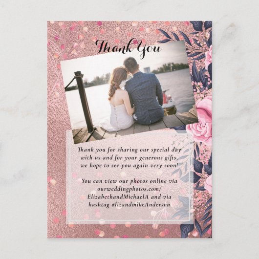 Trendy ROSEGOLD Wedding Metallic Pink Navy Glitter Briefkaart (Voorkant)