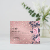 Trendy ROSEGOLD Wedding Metallic Pink Navy Glitter Briefkaart (Staand voorkant)