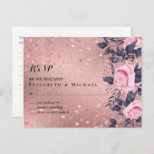 Trendy ROSEGOLD Wedding Metallic Pink Navy Glitter Briefkaart (Voorkant / Achterkant)