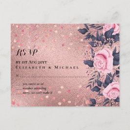 Trendy ROSEGOLD Wedding Metallic Pink Navy Glitter Briefkaart