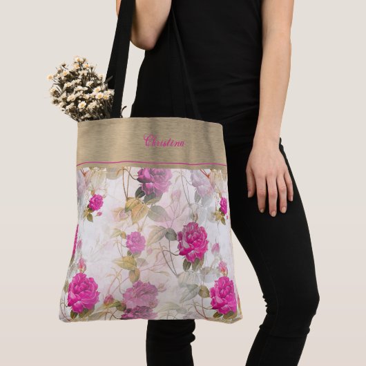Trendy Rose's Monogrammed Schoudertas Tote Bag (Dichtbij)