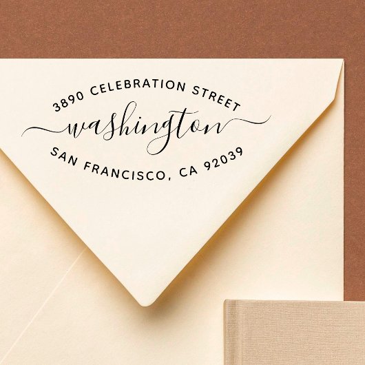 Trendy Round Typography Familienaam Return Address Rubberstempel