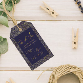 Trendy Royal Blauw Goud Intrigerend Ontwerp Trouwe Cadeaulabel