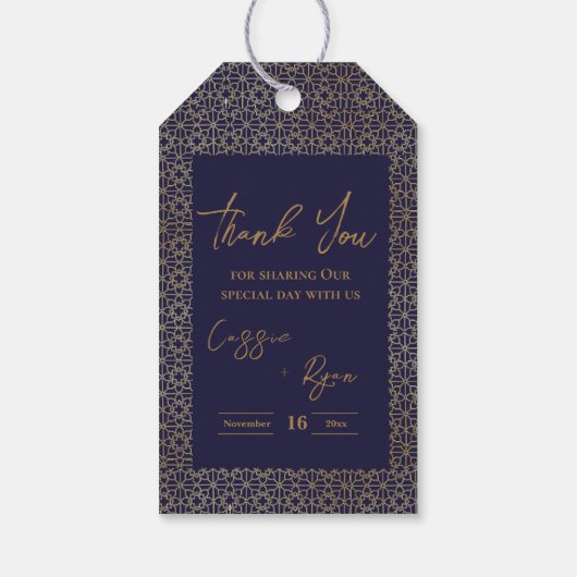 Trendy Royal Blauw Goud Intrigerend Ontwerp Trouwe Cadeaulabel (Achterkant)