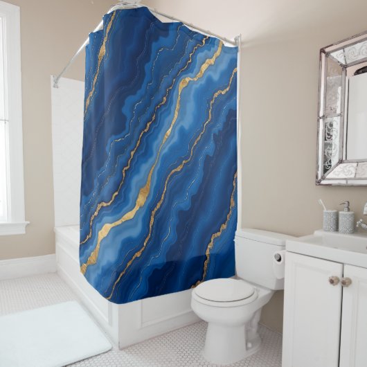 Trendy Royal Blue Gold Marble Collectie Douchegordijn (In situ)
