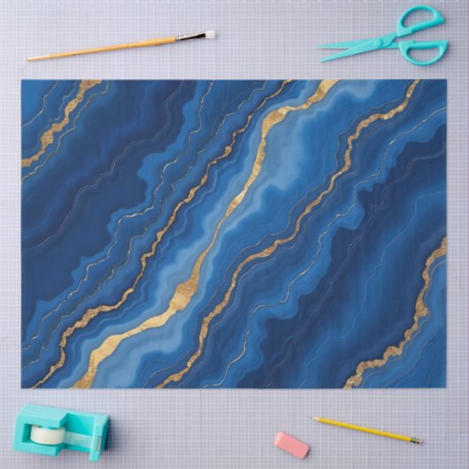 Trendy Royal Blue Gold Marble Collectie Tissuepapier (Craft)