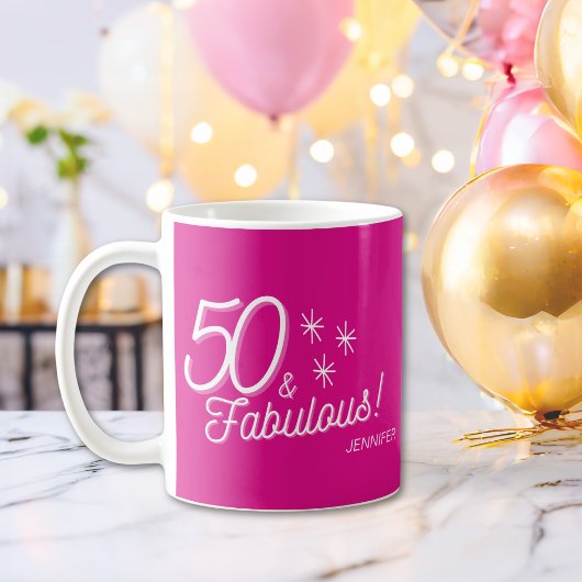 Trendy roze 50 en fantastische verjaardag koffiemok