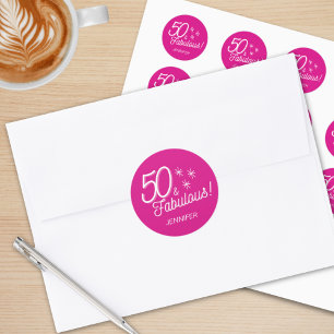 Trendy roze 50 en fantastische verjaardag ronde sticker