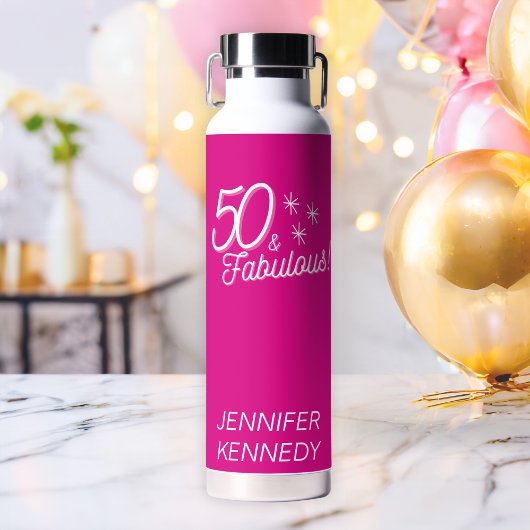 Trendy roze 50 en fantastische verjaardag waterfles