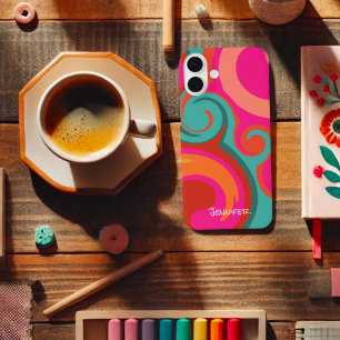 Trendy Roze Abstract Swirls Gepersonaliseerd Moder Case-Mate iPhone 14 Plus Hoesje