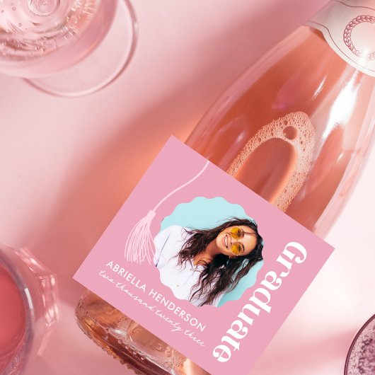 Trendy Roze Afstudeerfoto Sparkling Wijnetiket