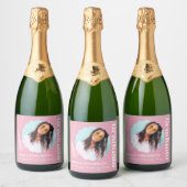 Trendy Roze Afstudeerfoto Sparkling Wijnetiket (Flessen)