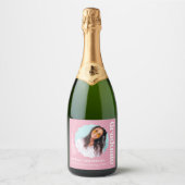 Trendy Roze Afstudeerfoto Sparkling Wijnetiket (Voorkant)