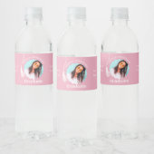 Trendy Roze Afstudeerfoto Waterfles Etiket (Flessen)