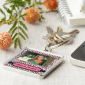 Trendy roze afstuderen foto sleutelhanger (Zijkant)