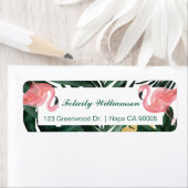 Trendy Roze & Aqua Tropische Flamingo & Palmblader Etiket (Insitu)