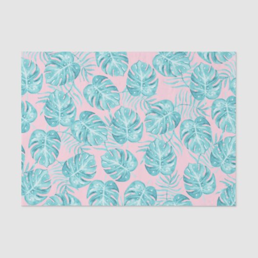 Trendy roze aqua waterverf tropisch monster tissuepapier (Voorkant)