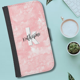 Trendy Roze Aquarel Initiaal Monogram Galaxy S4 Portefeuille Hoesje