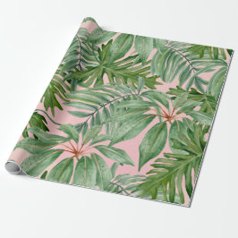 Trendy Roze Bladwerk Tropisch Jungleblad Cadeaupapier
